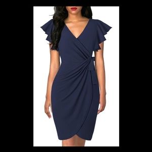 Navy V-neck wrapped dress